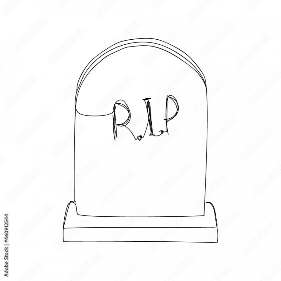 Gravestone with inscription R.I.P one line art