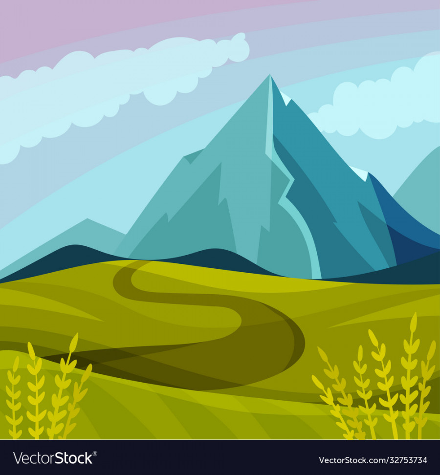 Green landscape with mountain peaks grassy hills Vector Image