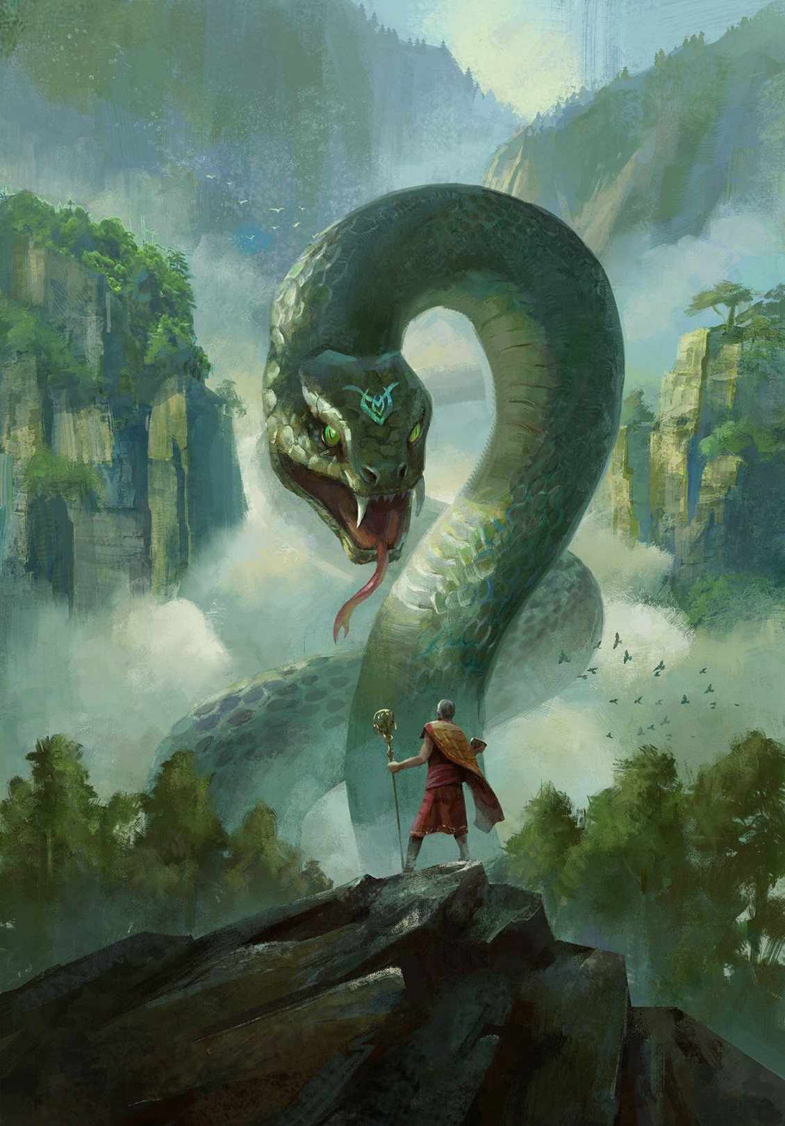 Green Snake by Yamio ZH大蛇  Fantasy creatures art, Snake drawing