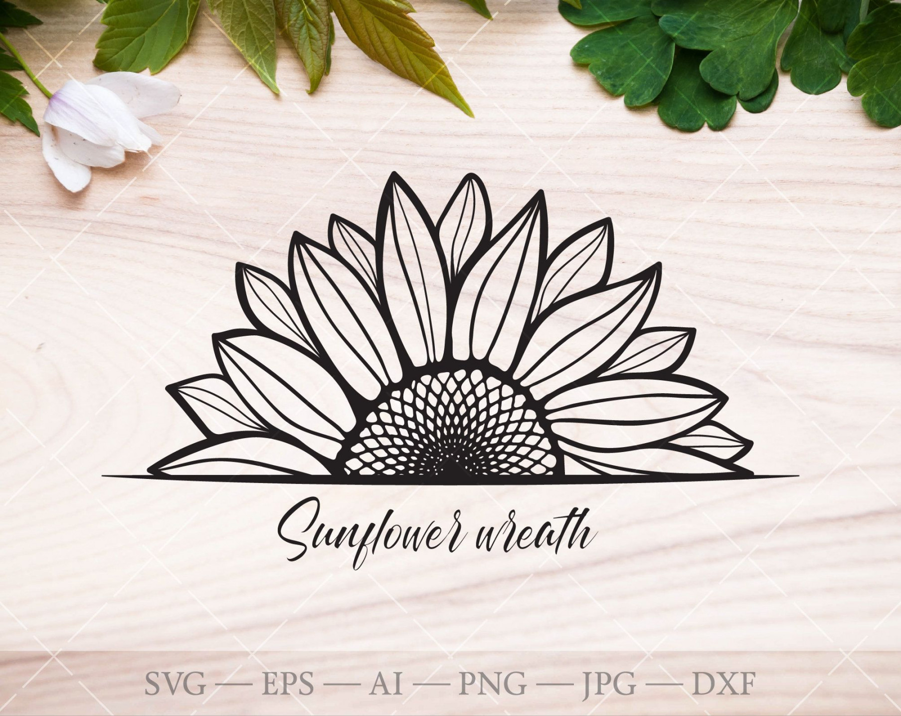 Half Sunflower SVG. Split Sunflower Monogram