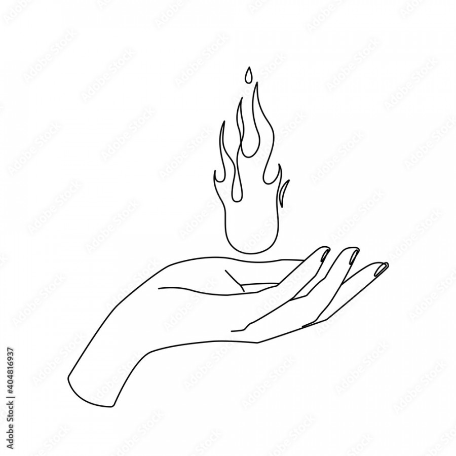 Hand and Fire Abstract Line Art Drawing