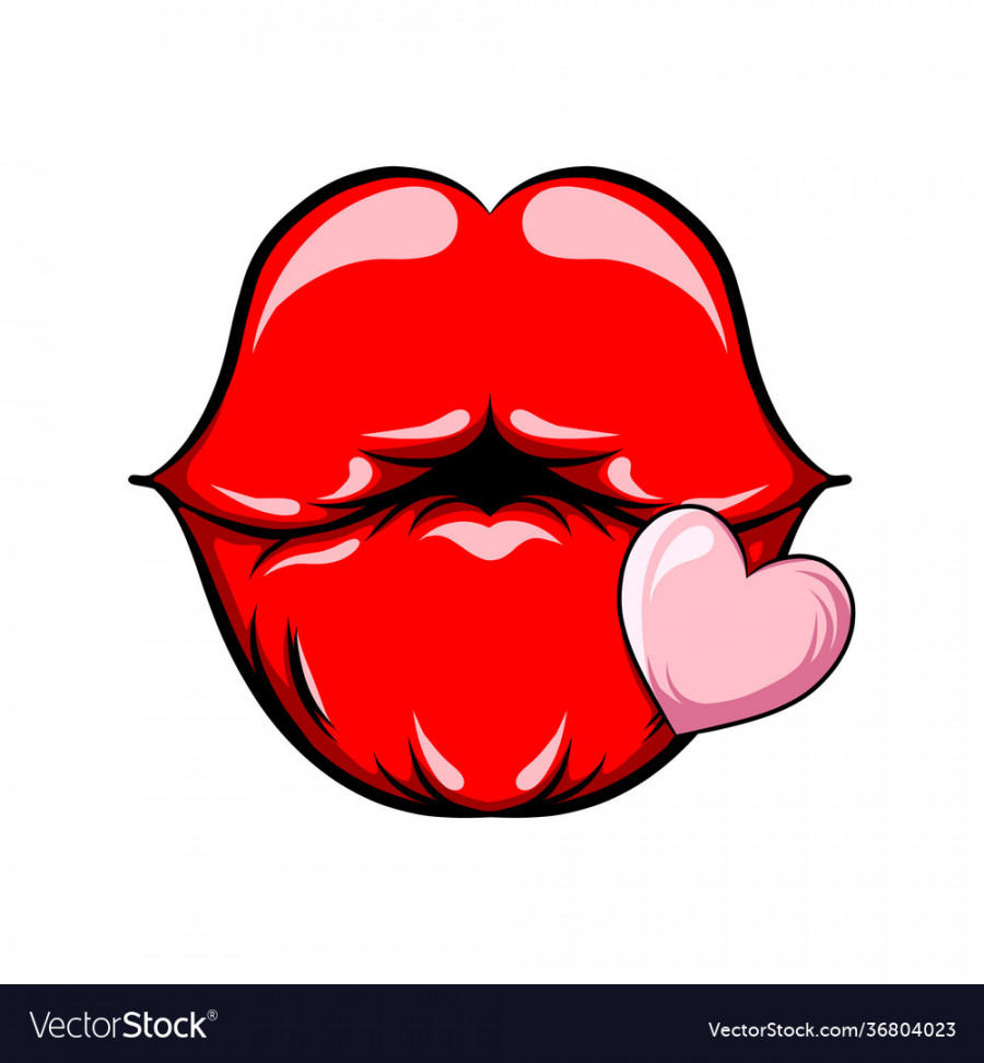 Hand draw glossy lips giving kiss Royalty Free Vector Image