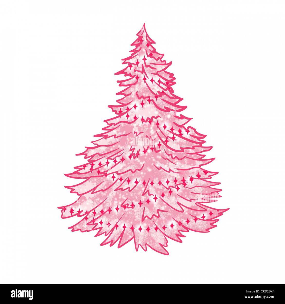 Hand drawn illustration of pink baby girl Christmas tree winter