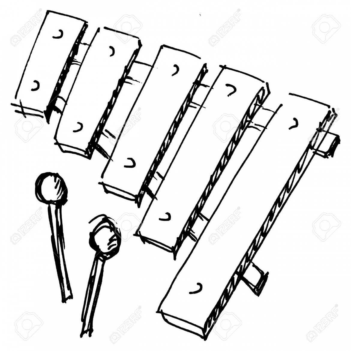 Hand Drawn, Sketch, Cartoon Illustration Of Xylophone Royalty Free