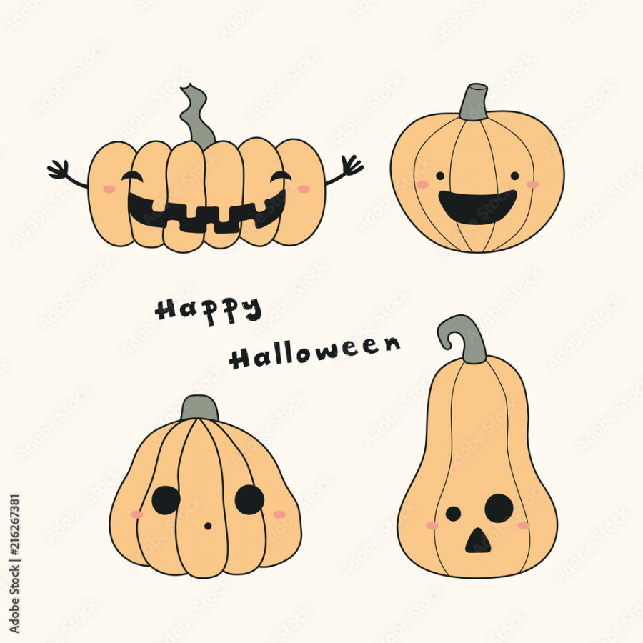 Hand drawn vector illustration of a kawaii funny pumpkin jack o