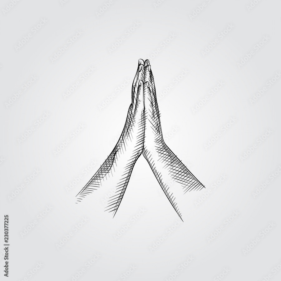 Hand greeting posture of namaste Sketch Symbol isolated on white