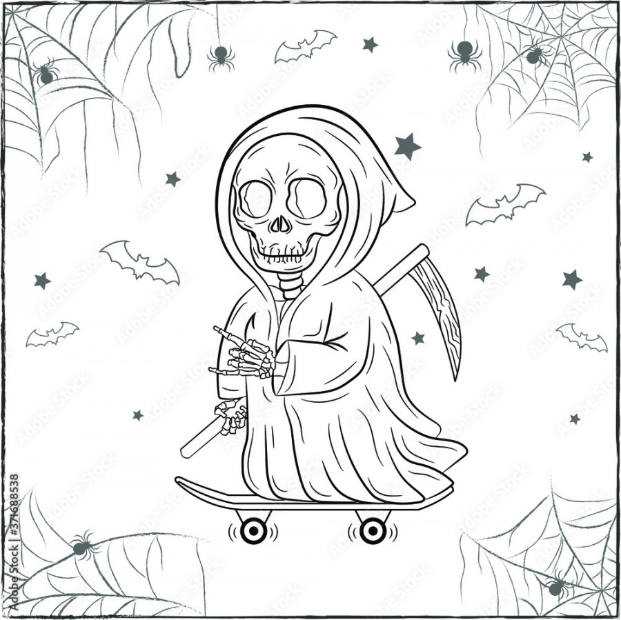 happy Halloween scary and spooky drawing sketch for coloring Stock