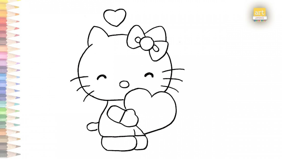 Hello Kitty drawing with love heart How to draw Hello Kitty step by step  cartoon drawing tutorials