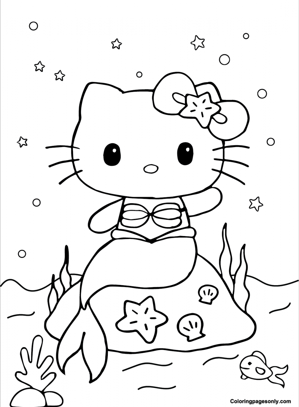 Hello Kitty Mermaid Coloring Pages in   Mermaid coloring