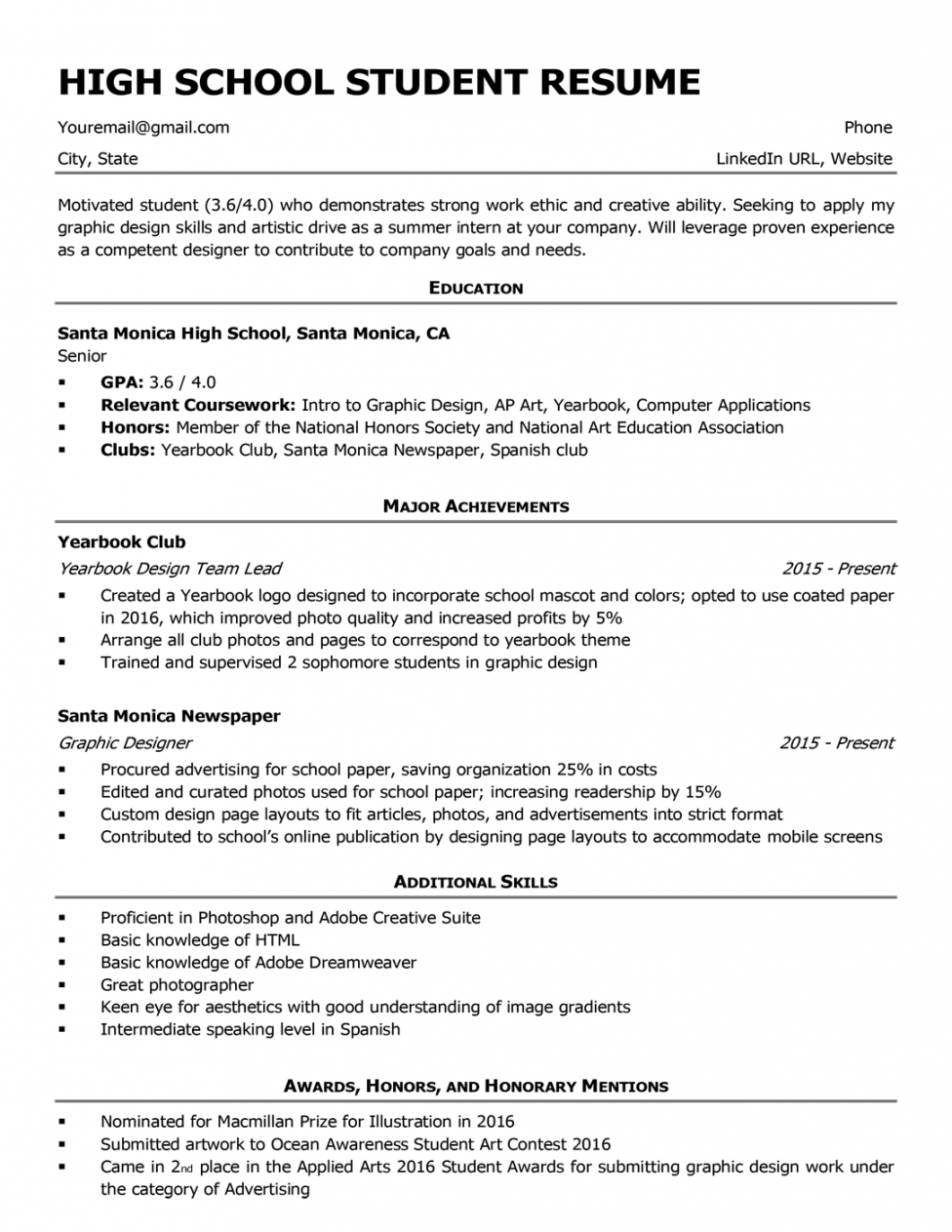 High School Resume Template & Writing Tips  Resume Companion