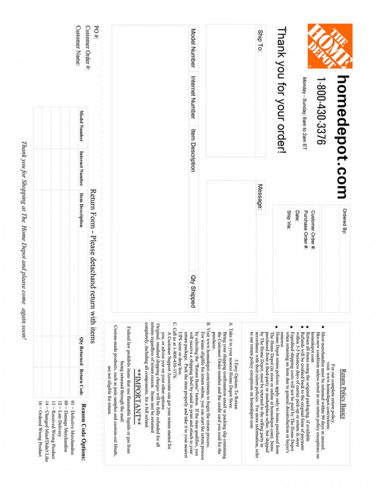 Home Depot Packing Slip Template  CYBRA