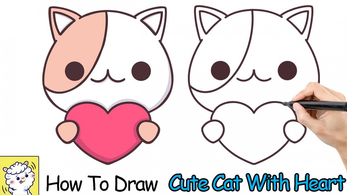 How To Draw A Cute Cat With Heart (Easy for beginners)