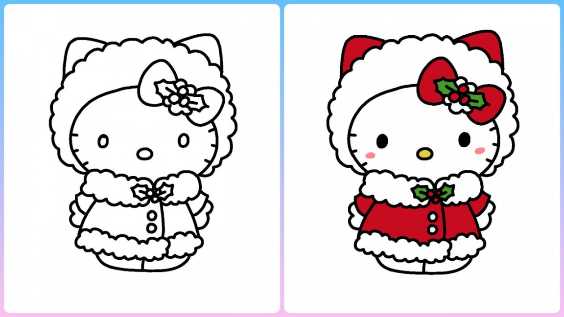 How to draw a cute Christmas Hello Kitty  Easy step by step drawing for  kids  Little Champs Art