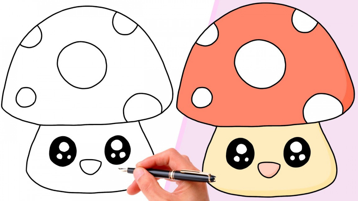 How To Draw A CUTE MUSHROOM  SUPER EASY KAWAII DRAWING