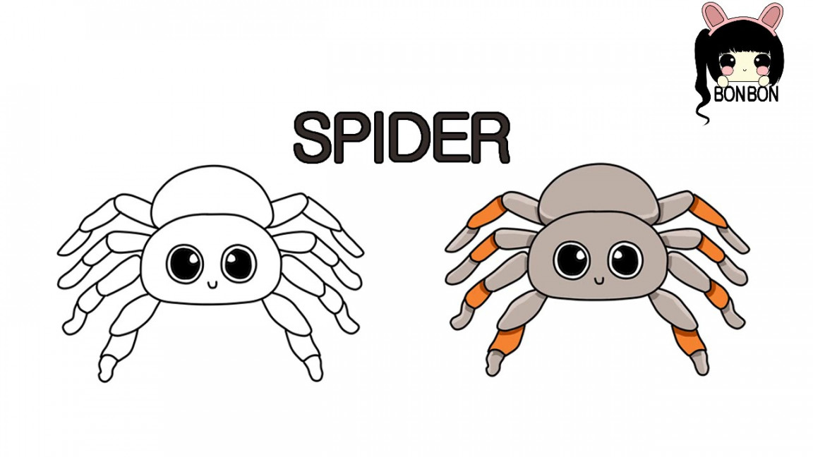 How to draw a cute spider step by step - Bonbon drawings