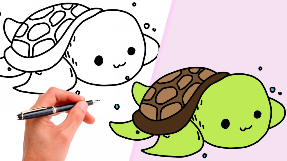 How To Draw A CUTE TURTLE  SUPER EASY KAWAII DRAWING