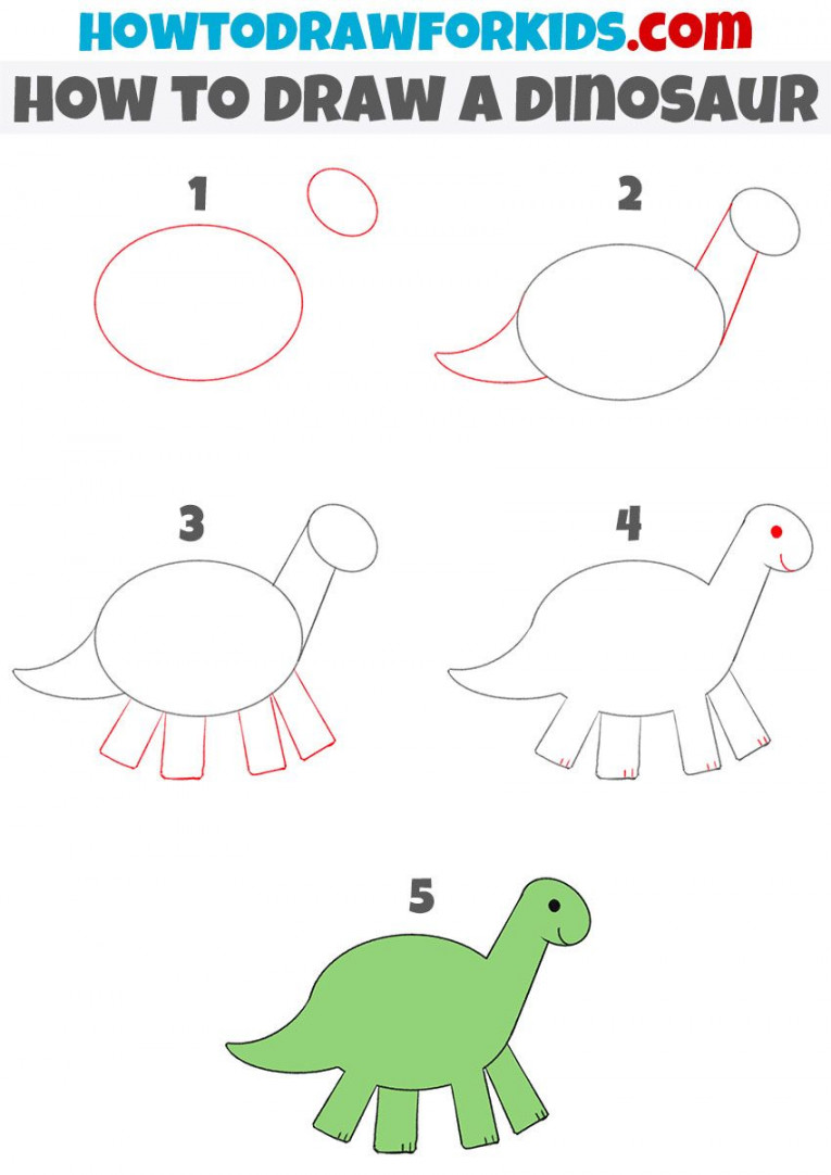 How to Draw a Dinosaur  Drawing lessons, Easy doodles drawings