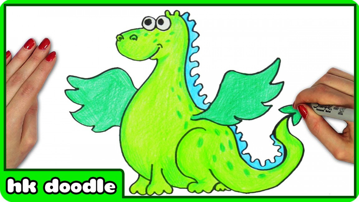 How To Draw A DRAGON - Easy Step by Step Cute Animal Drawing Tutorial for  Kids by HooplaKidz Doodle