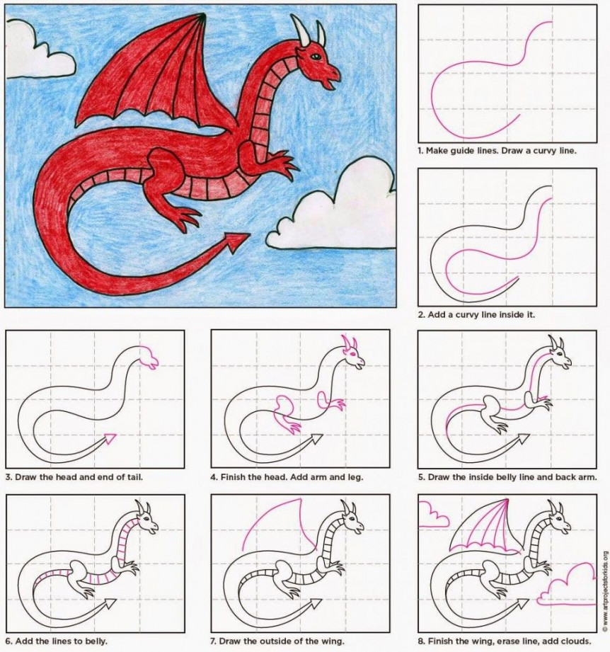 How to Draw a Dragon Tutorial Video and Dragon Coloring Page