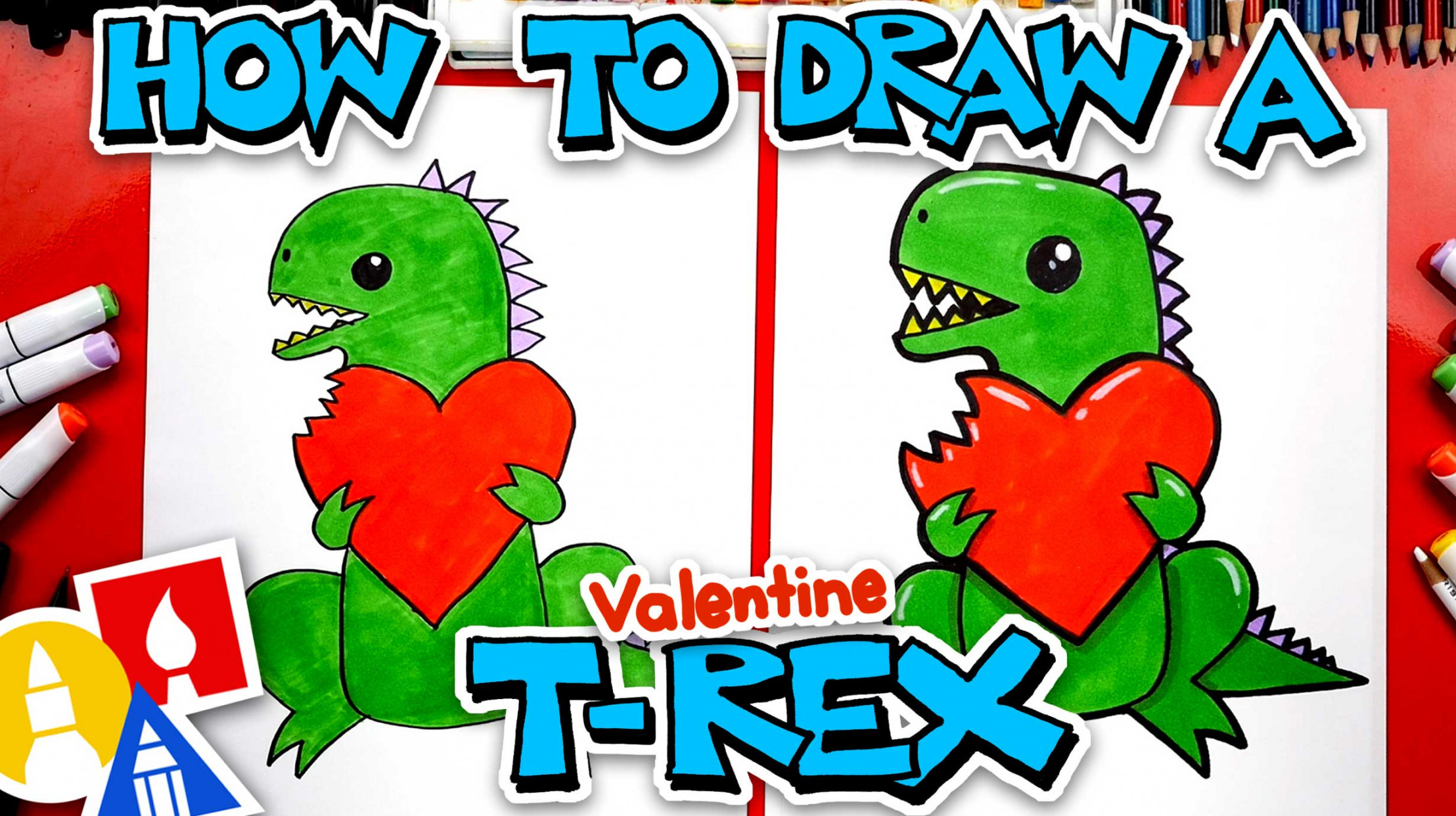 How To Draw A Funny Valentine T-Rex - Art For Kids Hub -