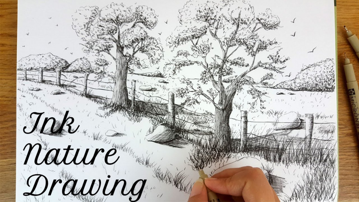 How to Draw A Nature Scenery Pen & Ink Drawing#