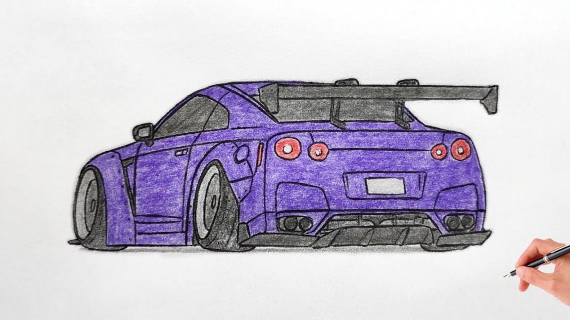 How to draw a NISSAN GT-R R / drawing a d car / coloring nissan gtr r   liberty walk