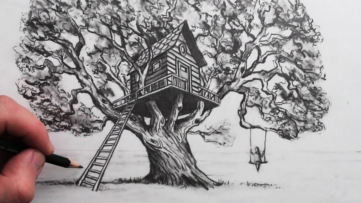 How to Draw A Realistic Tree House in -Point Perspective