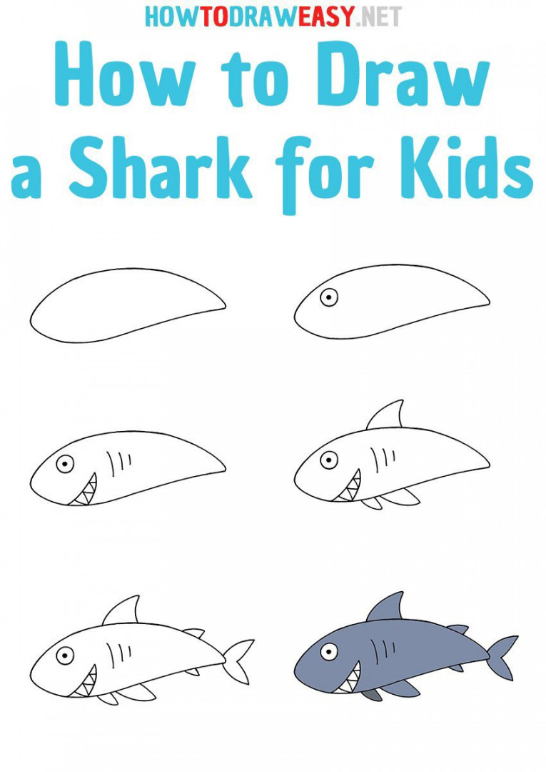 How to Draw a Shark for Kids step by step  Drawing lessons for