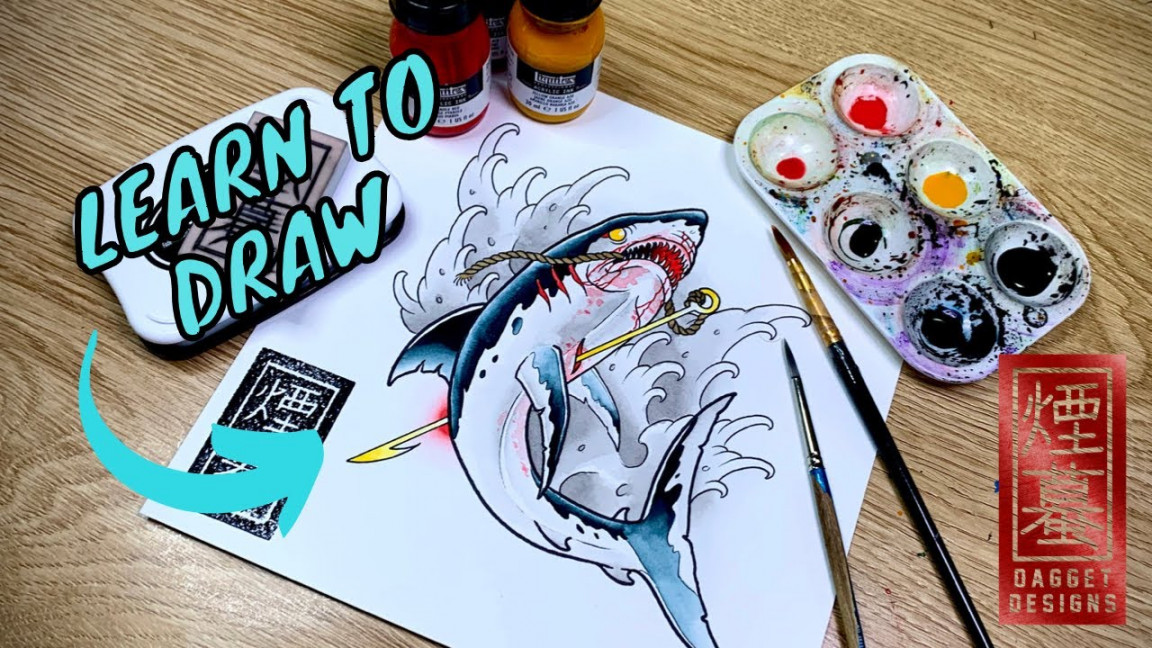 How to draw a shark (Neo traditional tattoo flash)