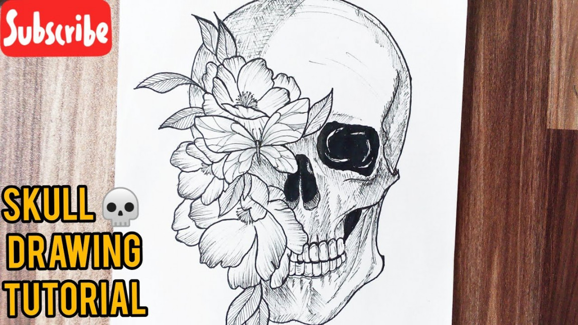 How to draw a skull with flowers  Skull drawing  Tattoo drawing tutorial