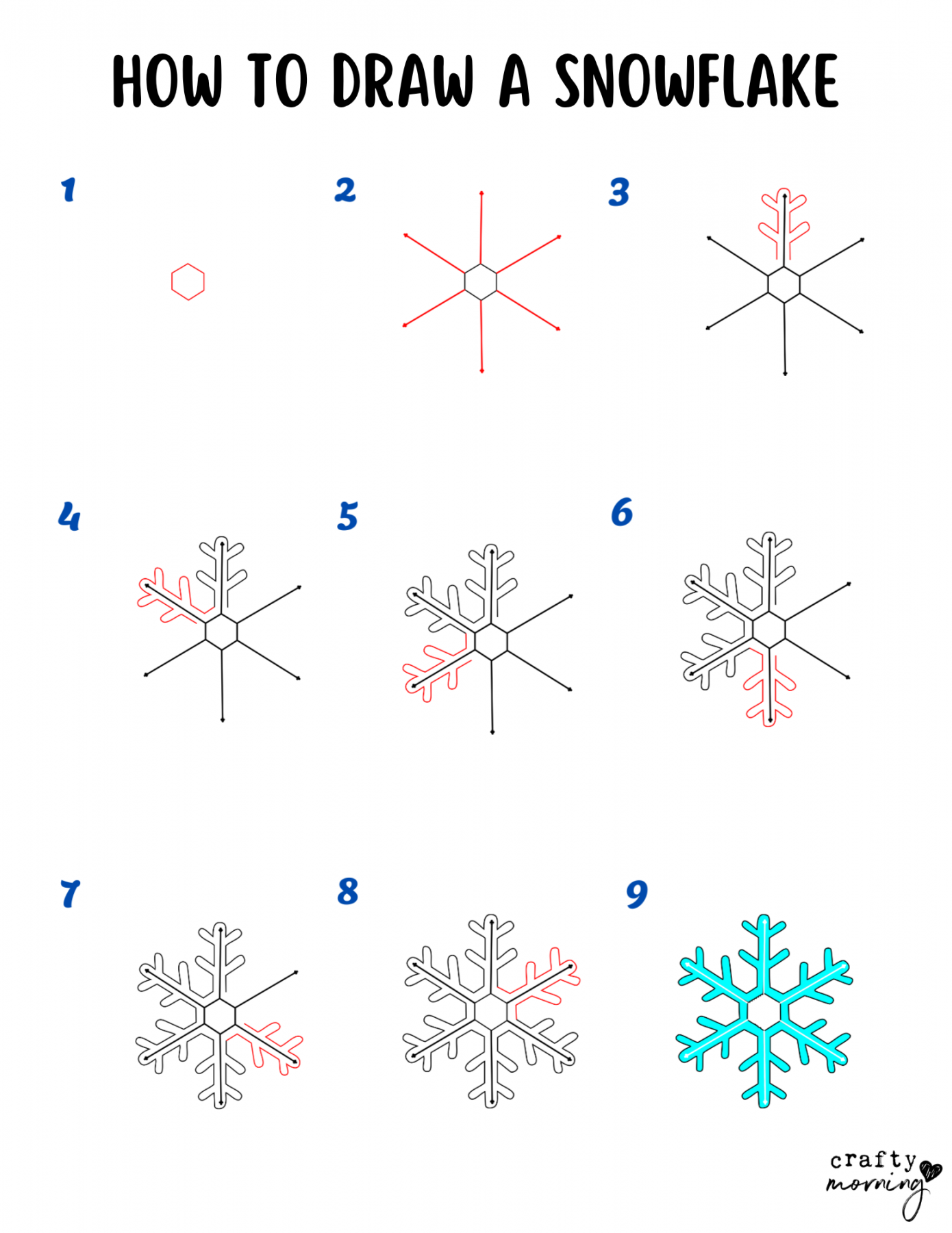 How to Draw a Snowflake (Easy Step by Step) - Crafty Morning