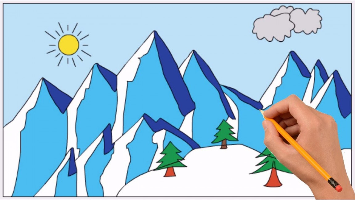 How to Draw a Snowy Mountain Step by Step Easy  Coloring Page, Drawing  Learn Colors For Kids