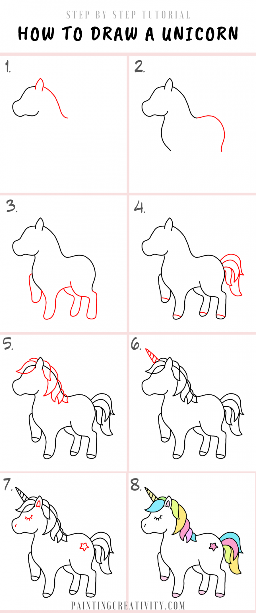 How to draw a Unicorn - Step By Step Tutorial  Unicorn drawing