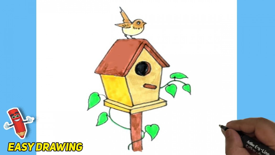 How To Draw and color A Bird House Step by Step  A Bird House Easy Color  Illustration  Bird House