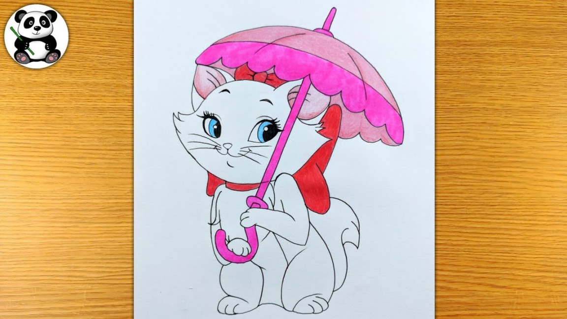 How to draw and colour Queen cat with umbrella  @TaposhiartsAcademy