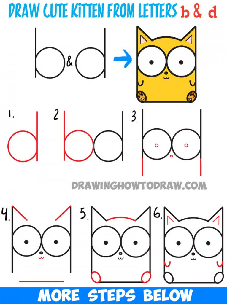 How to Draw Cartoon Baby Kitty Cat or Kitten from Letters Easy