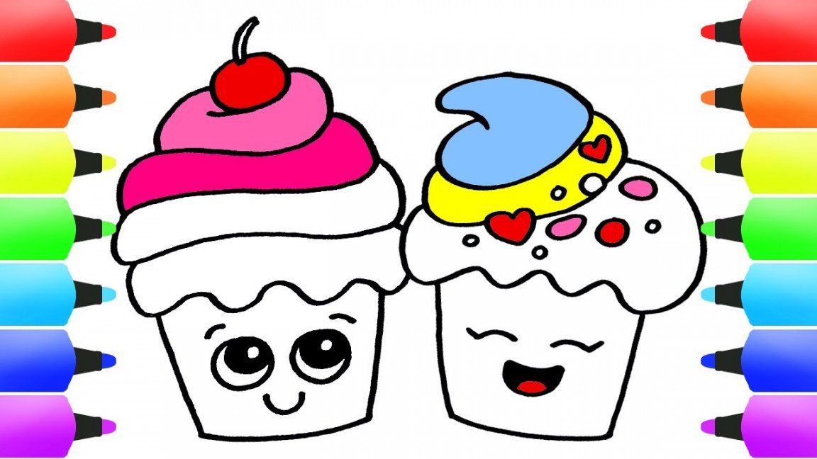 How to Draw Cupcakes Easy Drawing Ideas for Kids! Delicious Cute Mini  Cupcakes Coloring Art