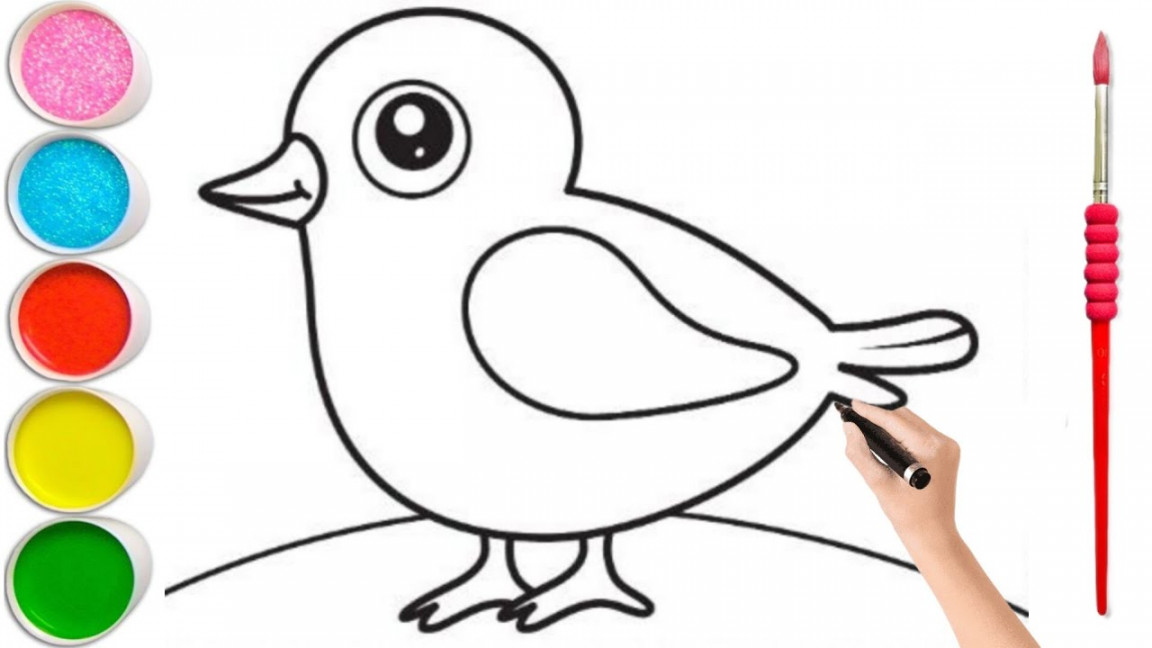 How to draw Cute Little Bird for Kids  Easy bird Drawing, Coloring,  Painting, Satisfying art