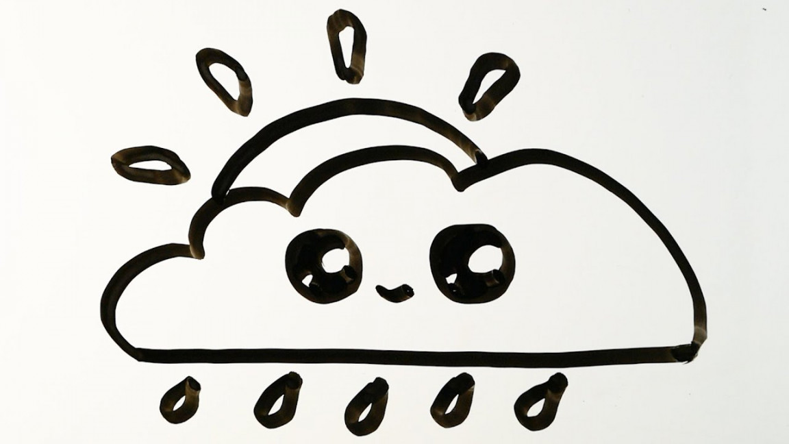 🌦 How to Draw Cute Sun Behind Cloud with Rain Emoji Very easy / Whiteboard  drawing EZ