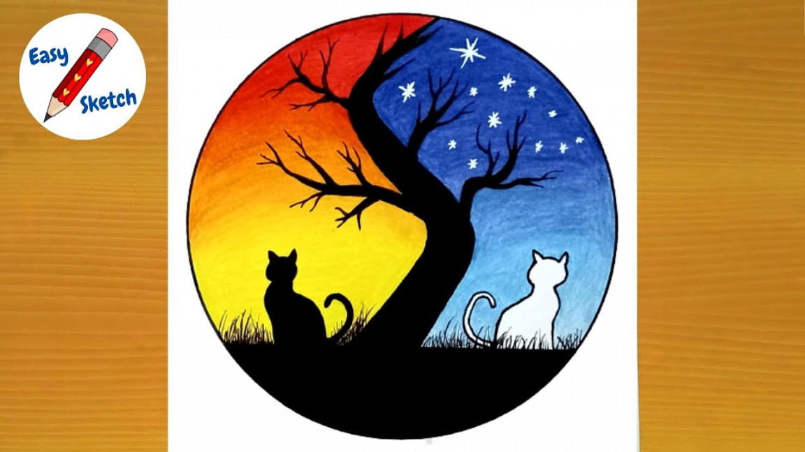 How To Draw: Day and Night Colored Landscape Cats