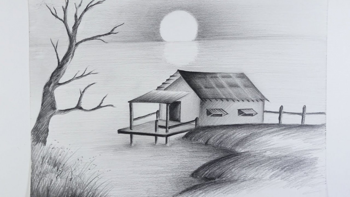 How to draw easy and simple landscape  pencil sketch  scenery