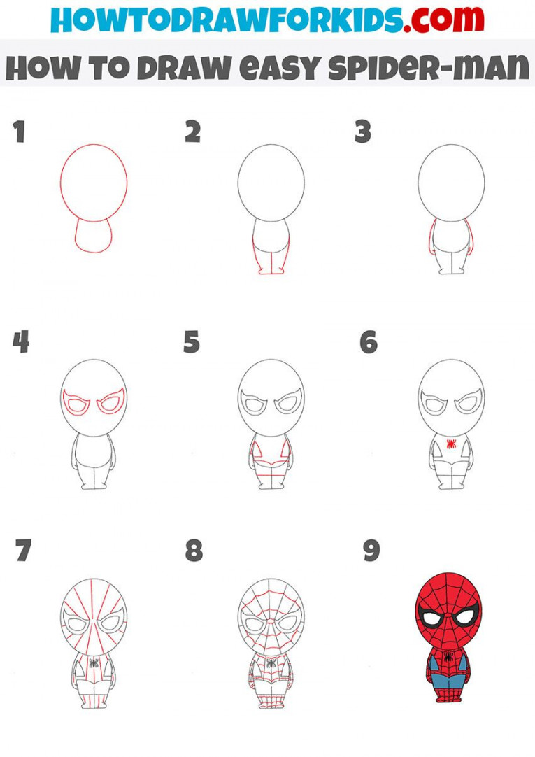 how to draw easy spider-man step by step  Easy drawings