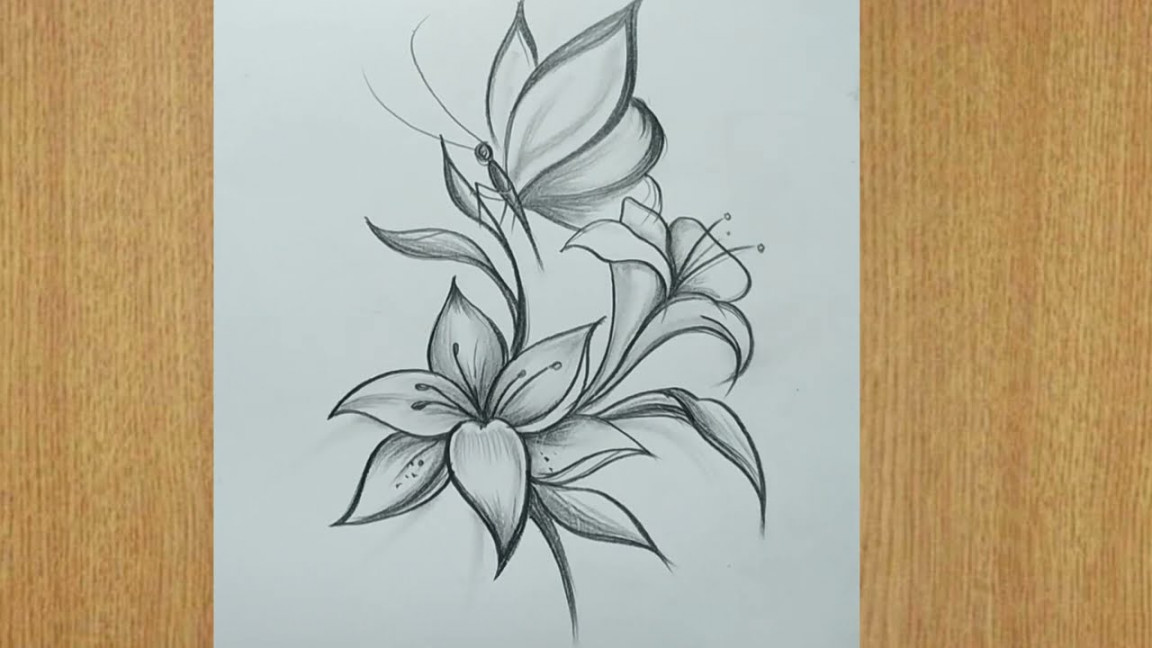 how to draw flowers and butterfly easy pencil sketch for  beginners,butterfly and flowers drawing,