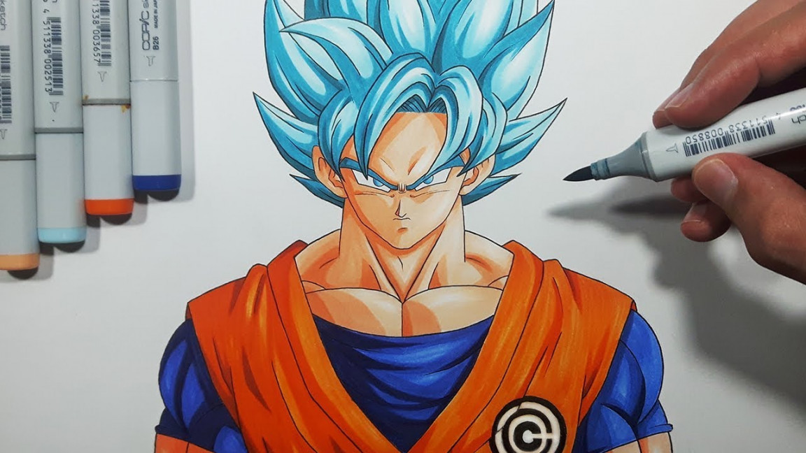 How To Draw Goku Super Saiyan Blue - Step By Step Tutorial!