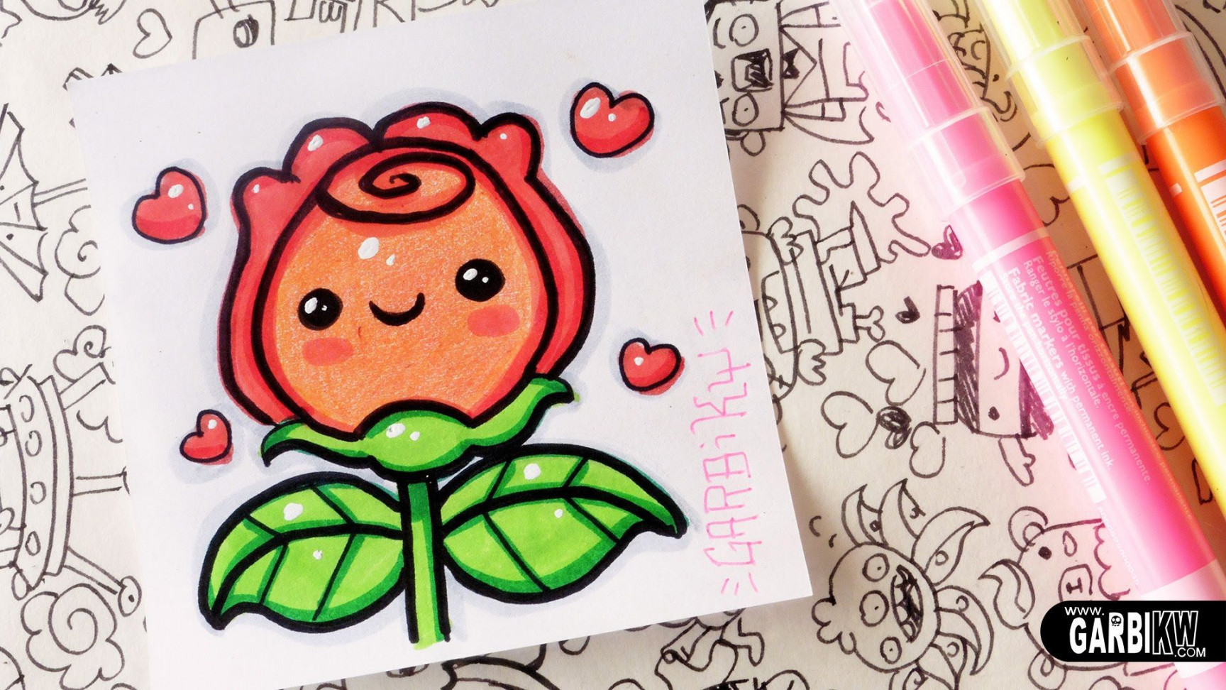 How To Draw Kawaii Rose by Garbi KW  Colorful drawings, Rose drawing, Cute  doodles