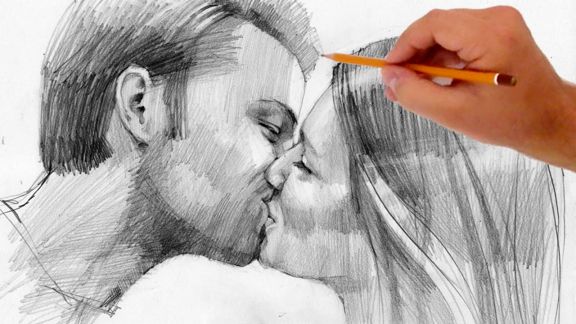 How to draw kissing people - Valentine