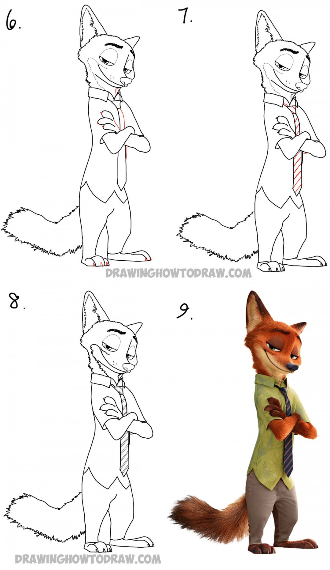 How to Draw Nick Wilde from Zootopia - Easy Step by Step Drawing