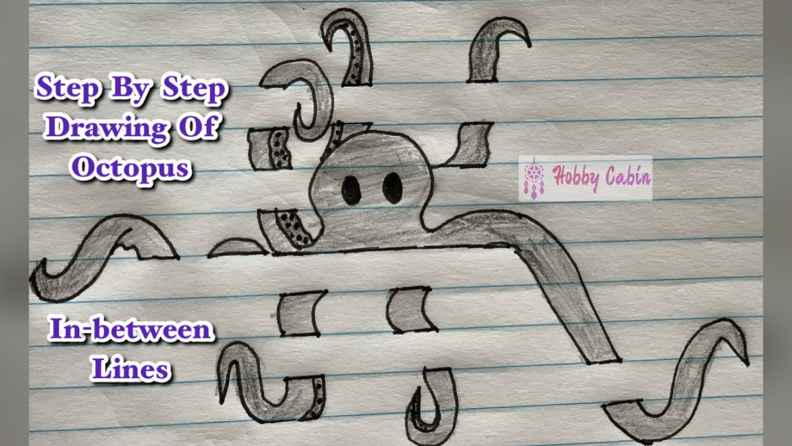 How To Draw Octopus In Between Lines For Kids - Step By Step