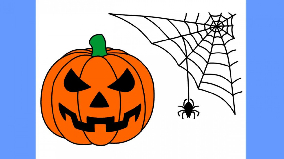 How to draw Pumpkin with Spider and Web