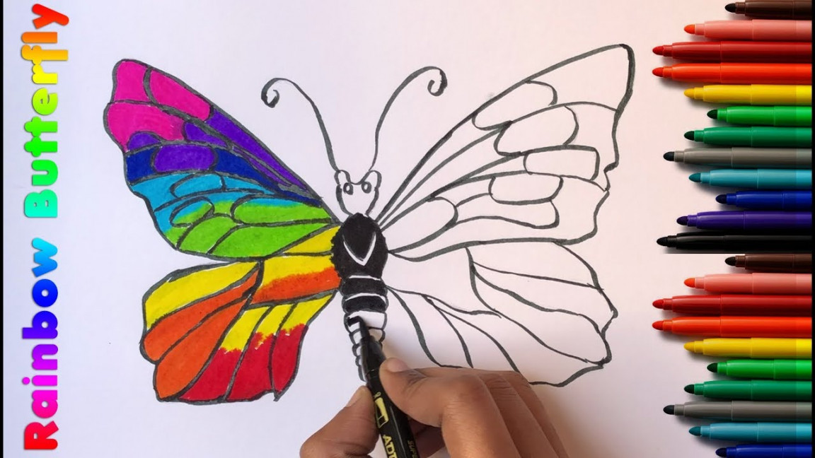 How to draw Rainbow Butterfly - Drawing & Coloring for Kids